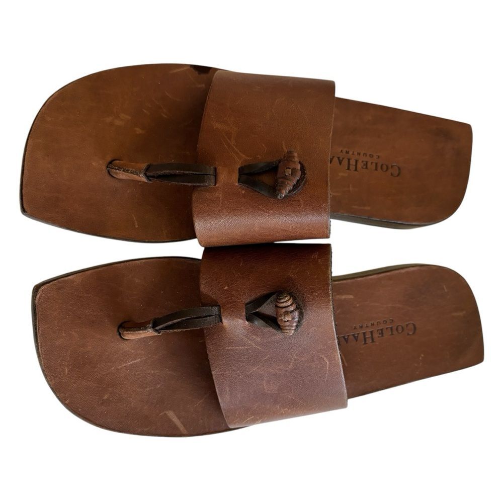 Vintage Cole Haan Country Women’s Brown Leather Toe Thong Boho Sandals 6.5B - Picture 9 of 11